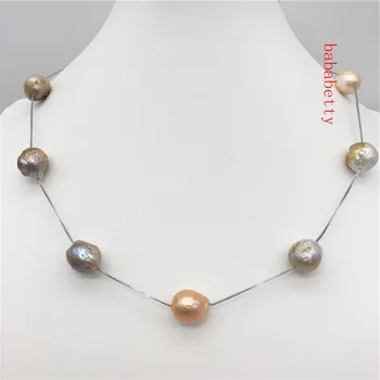 

New Natural Freshwater Culture Multicolor Edison Nucleus Irregular 11-12MM Pearl Necklace Tibetan silve 18inches