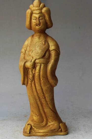 

JP S0524 11" Chinese nobility palace Copper Gild Stand woman womenfolk belle Lady Statue