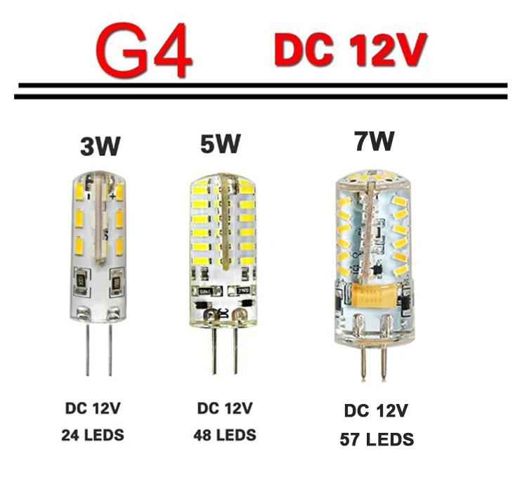 10 шт. G4 светодиодный DC 12 В SMD 3014 24LED s 48LED 57LED светодиодная лампа освесветильник 3 Вт 5