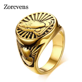 

ZORCVENS Vintage Gold-Color Men Ring Stainless Steel Devout Namaste Gesture Design Male Prayer Jewelry