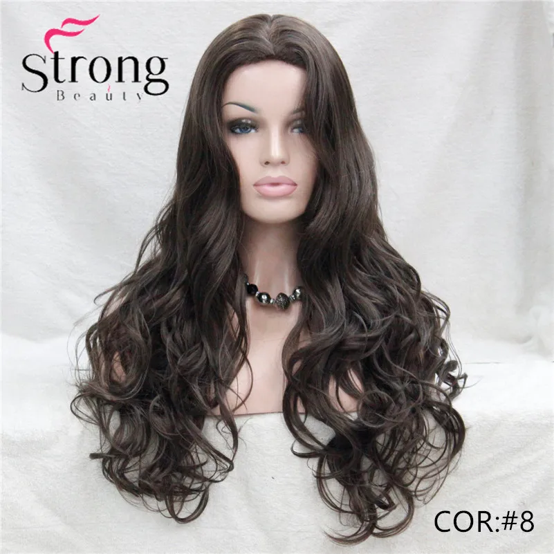 E-233 #8 new fashion sexy no bangs skin top 26 medium brown long wavy synthetic full wig (2)