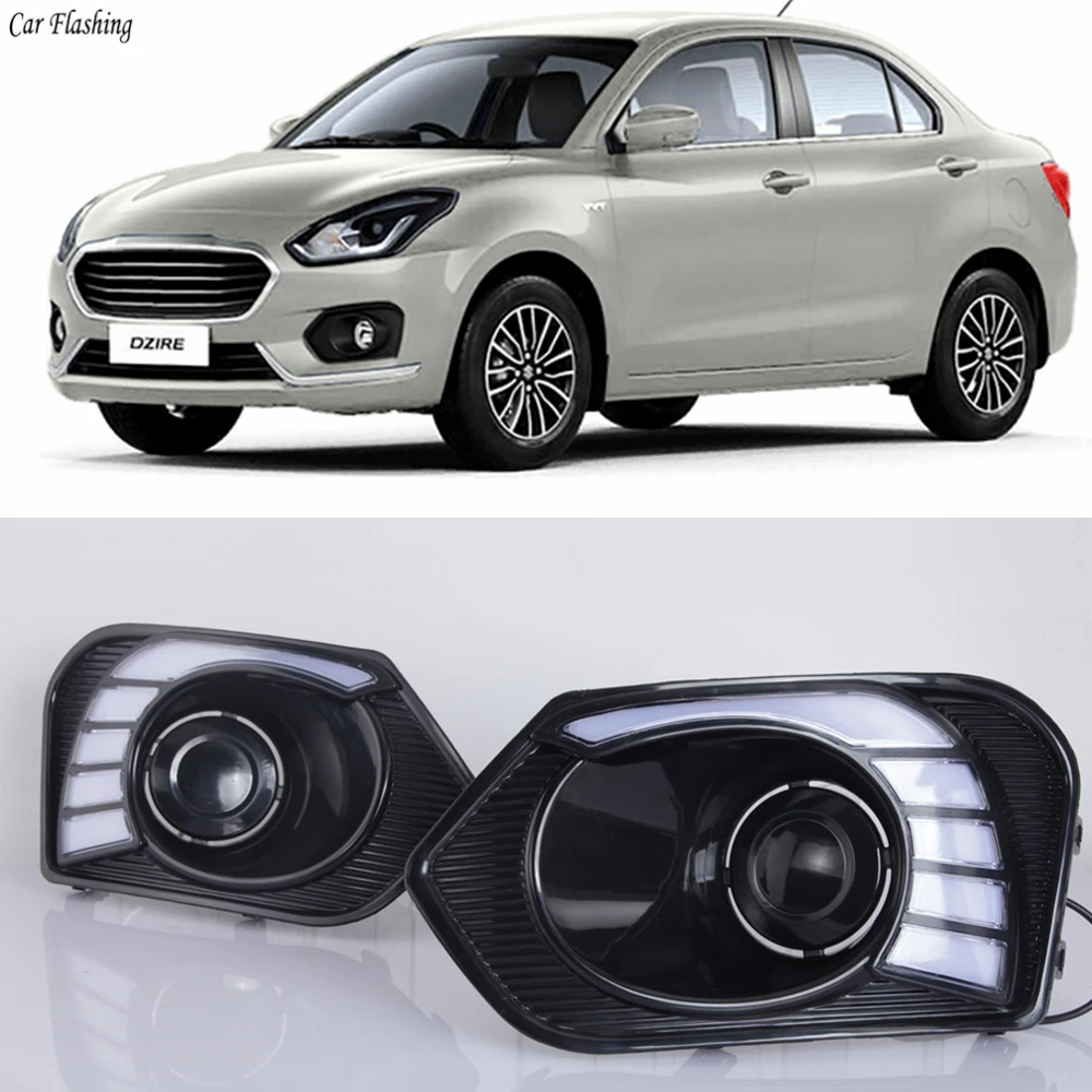 

Car flashing 2pcs ABS Car DRL Lamp 12V LED Daytime Running Light Daylight For Suzuki Dzire 2017 2018 Yellow Turn Signal Relay