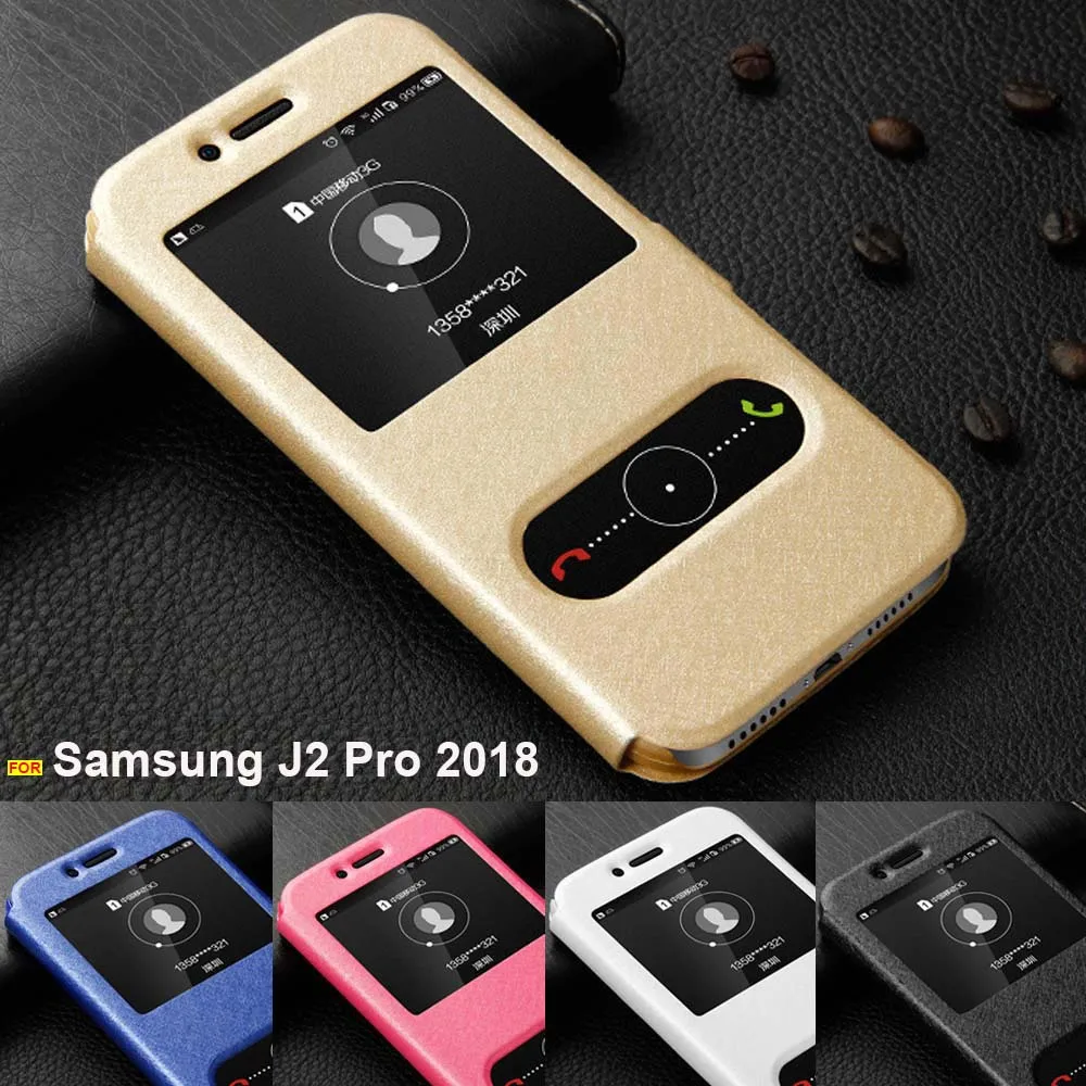

For Samsung Galaxy J2 pro 2018 Case samsung j250f case window view leather case stand cover for Coque Samsung j2 pro 2018 cover
