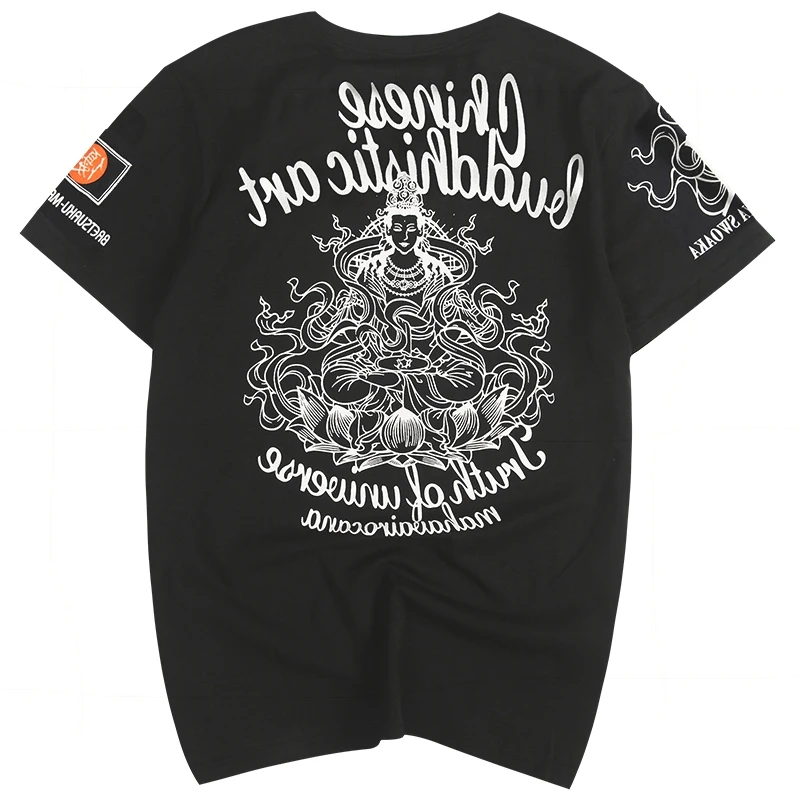 

HZIJUE Chinese Guanyin Funny Men's T-Shirt 3XL 4XL Men's Summer T-Shirt Short Sleeve O-Neck Top T-Shirt