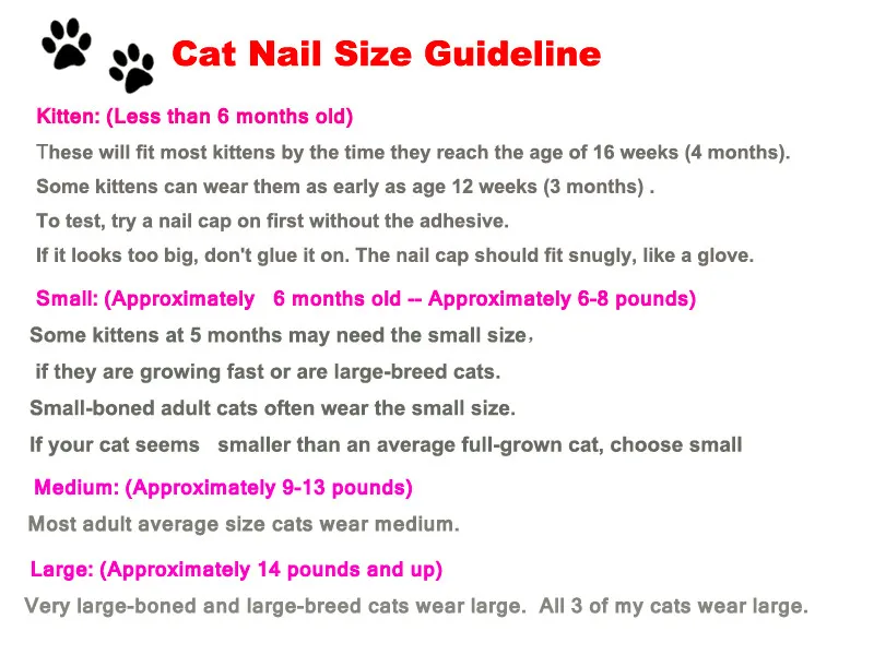 cat nail size guideline