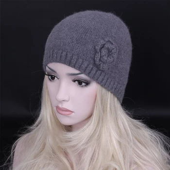

New brand Elegant flower women wool cap Autumn winter beanies hat wool Skullies cap solid colors gorros cap