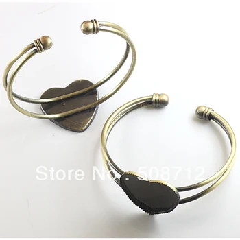 

Free shipping!!!! Antiqued Bronze 25mm heart blank settings bangles 60x52mm