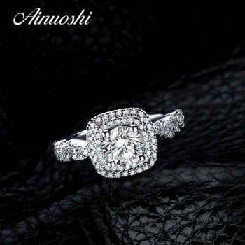 

AINOUSHI Classic Brand Silver 1 Carat Round Cut Cushion Shaped nscd Sona Simulated Ring Women Wedding Engagement Silver Ring