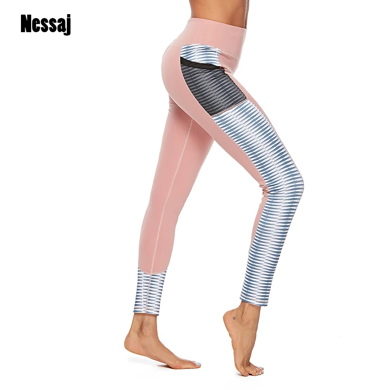 

Nessaj Women's Fashion Pocket High Waist Leggings Women Fitness Workout Printing Trouser Pants Patchwork Push Up Sexy Leggings