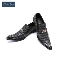 Кристиа Белла; британский стиль; свадебные модельные туфли в полоску; блестящие туфли с острым носком; Sapato Masculino; деловые мужские туфли-оксфорды с пряжкой