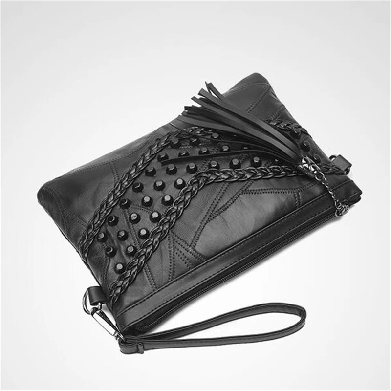 الرجعية برشام مغلف حقائب كتف للنساء صغيرة حقيبة ساعي جلد طبيعي سيدة Crossbody حقيبة يد سوداء مخلب محفظة الرجعية برشام مغلف حقائب كتف للنساء صغيرة حقيبة ساعي جلد طبيعي سيدة Crossbody حقيبة يد سوداء مخلب محفظة