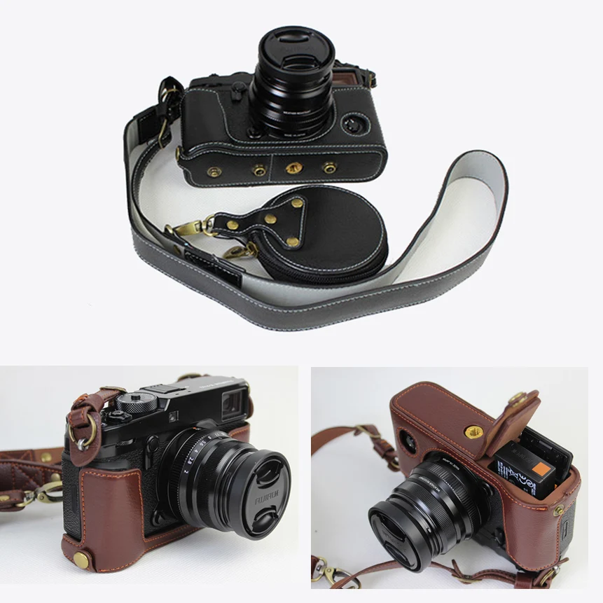 

Genuine Leather Case Camera half bag For Fujifilm X-Pro2 Xpro II fuji XPRO2 camera Cover with shoulder strap and mini case