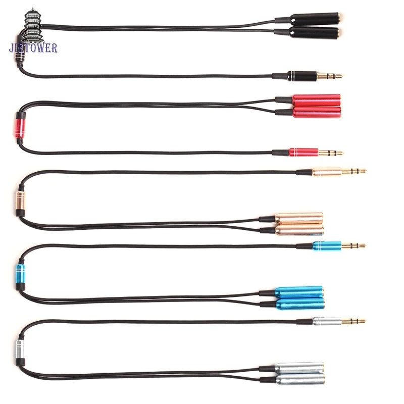 300pcs lot 1 to 2 in 1 3 5mm Jack Aux Audio Cable Male to 2 Female Wire Splitter Y metal Extension Cable for Headphone Car Phone