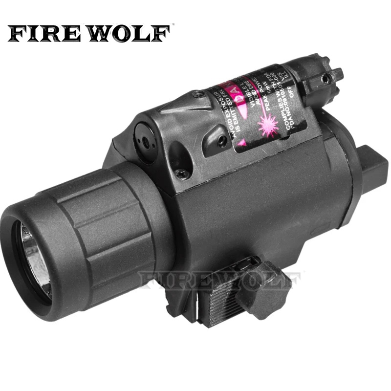 

FIRE WOLF 2in1 Combo Tactical CREE Q5 LED Flashlight/LIGHT 200LM +RED Laser Sight For Pistol/Gun Handgun Mira Laser Para Pistola