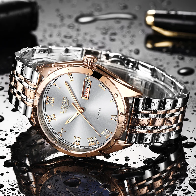 LIGE новые женские часы Wose, золотые, белые, повседневные, модные, кварцевые часы для девушек, Лидирующий бренд, роскошные женские часы, Relogio Feminin+ коробка