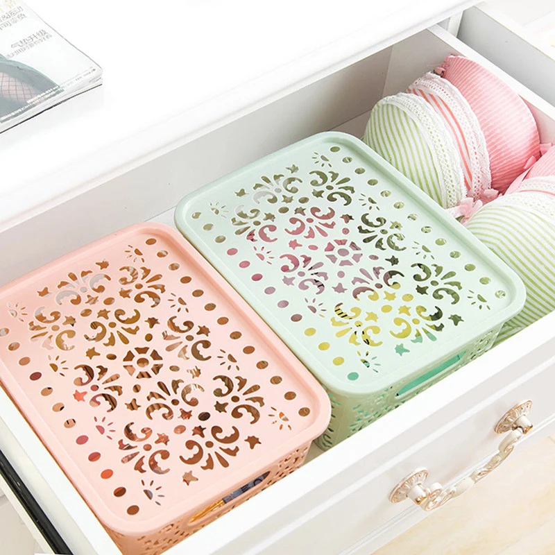 New Plastic Storage Basket Box Bin Container Organizer Clothes Laundry Kitchen Tool Blue Green pink Light Pink