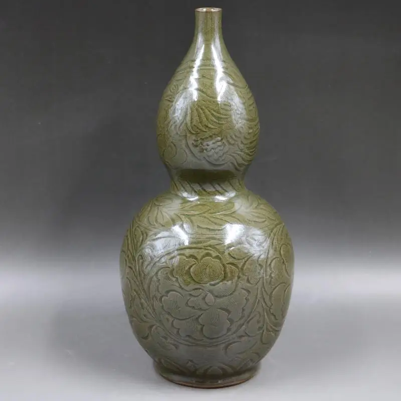 

Antique SongDynasty porcelain vase,Yaozhou kiln carving pattern gourd bottle,Hand-painted crafts,Decoration,Collection&Adornment