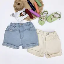 Летние модные джинсовые шорты в Корейском стиле для мальчиков повседневные однотонные Шорты для маленьких девочек 1-6 лет