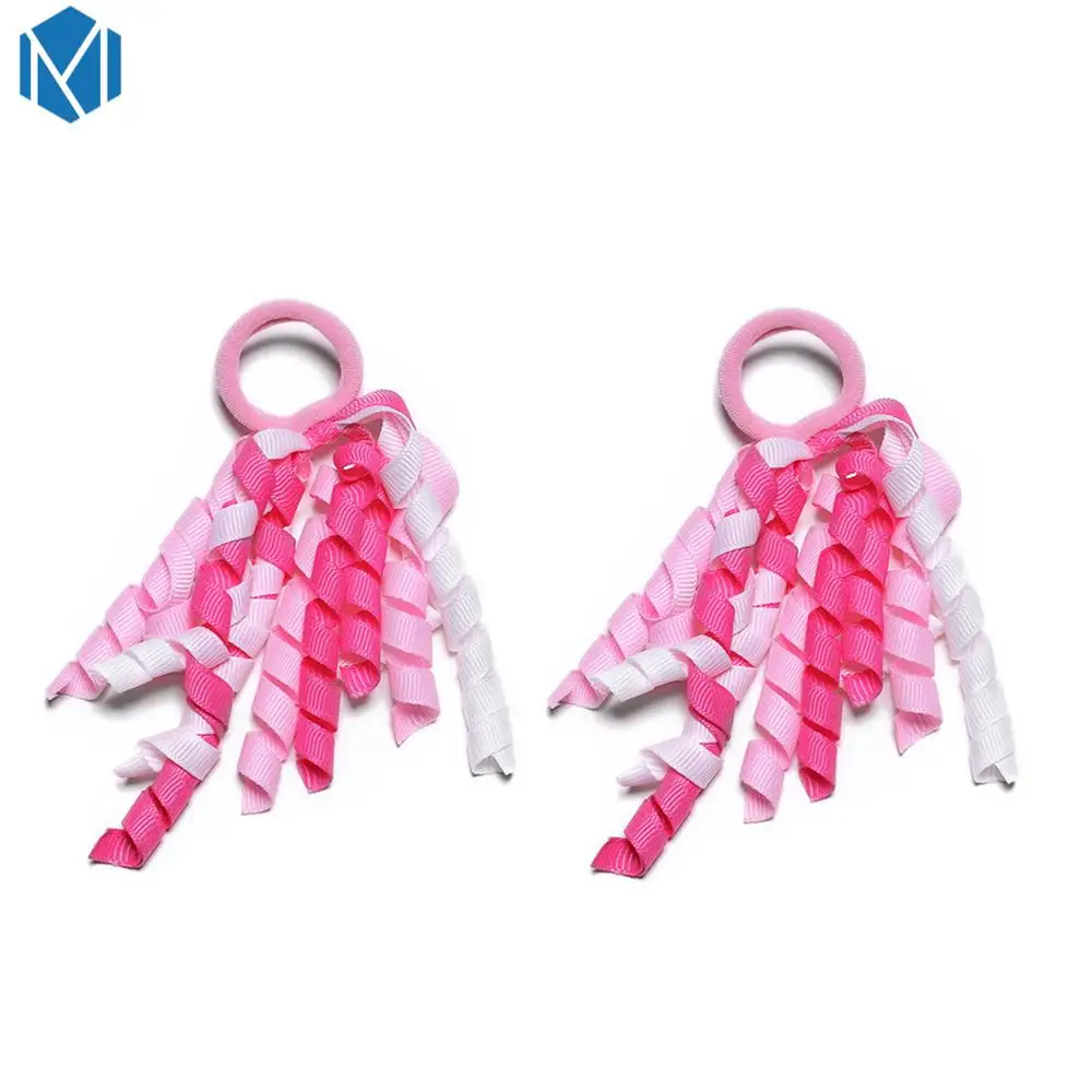 M MISM/1 пара милых цветных лент для волос, аксессуары для волос для девочек, детские вьющиеся резинки для волос, держатель для конского хвоста - Цвет: Pink