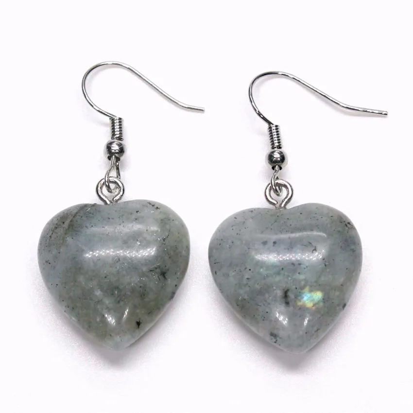 

Trendy-beads Romantic Silver Plated Cute Heart Labradorite Stone Dangle Earrings Valentine's Day Jewelry