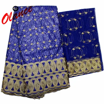 

Newest Embroidered big circle with beads 5 yards Bazin and 2 yards net lace PB10,Free Shipping cheap African WAX lace Fabric