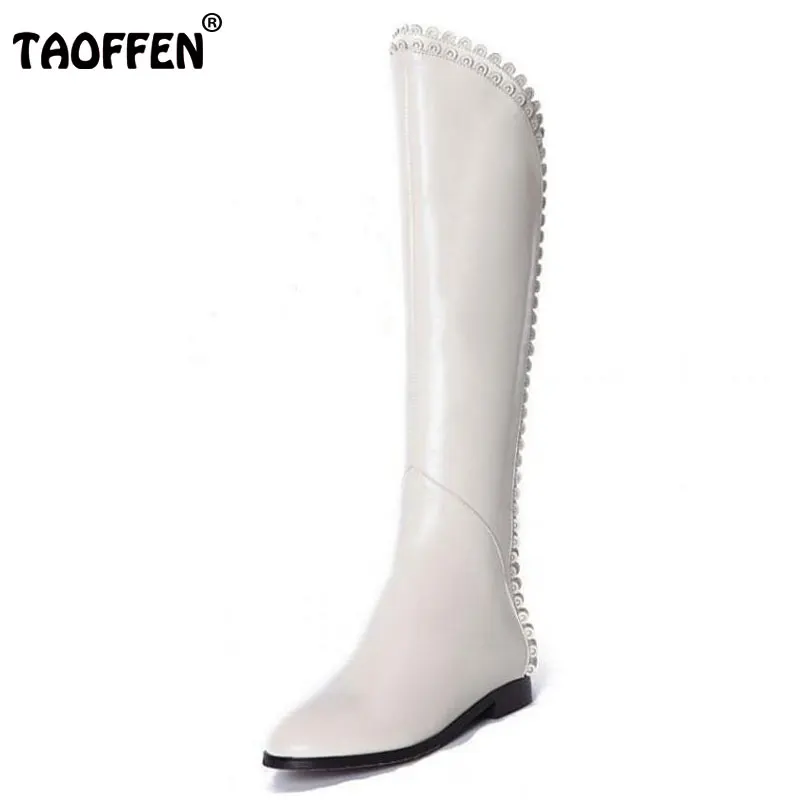 

TAOFFEN Size 33-40 Women'S Winter Boots With Warm Fur Inside Women Flower Edge Pointed Toe Shoes Women Knee High Flat Botas