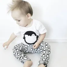 Детская одежда для девочек, хлопковая футболка с короткими рукавами футболка с изображением пингвина+ Штаны новорожденных, возраст от 2/за штуку Новорожденные комплект одежды для мальчика коплект одежды для детей с года до трех лет