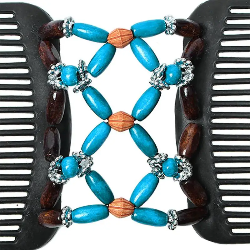 

1pc Retro Double Beaded Hair Magic Comb Clip Beading Imitation Wood Stretchy Hair Combs Pins For Women Hair Accessories