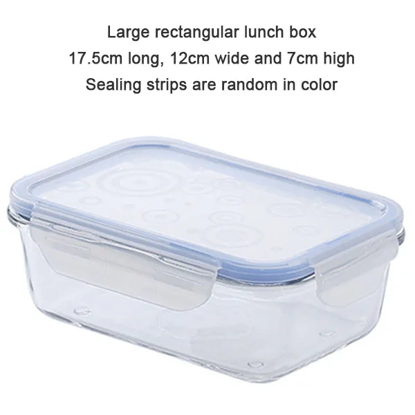 Креативный стеклянный Ланч-бокс круглый прямоугольный прозрачный синий контейнер для еды переносной Ланч-бокс для взрослых и детей 1 шт - Цвет: large rectangle