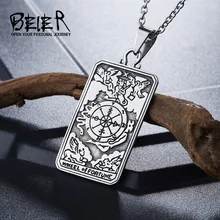 Beier 316L Stainless Steel Tarot pendant necklace The Wheel of Fortune pendant jewelry BP8-219 beier stainless steel biker jason voorhees hockey halloween mask pendant necklace with red colour antique cool jewelry bp8 362