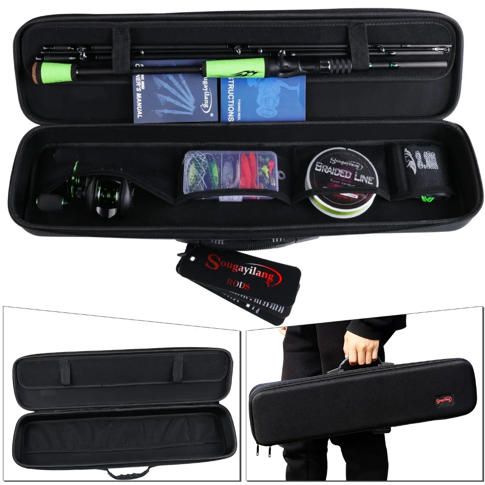Potência de Fibra Sougayilang Seção Carbono Baitcsting Haste Kit Completo Conjunto Carretel Fundição 100 Linha Pesca Iscas Ganchos Gabarito Cabeça 4 m 14 carbono baitcsting haste kit completo conjunto carretel