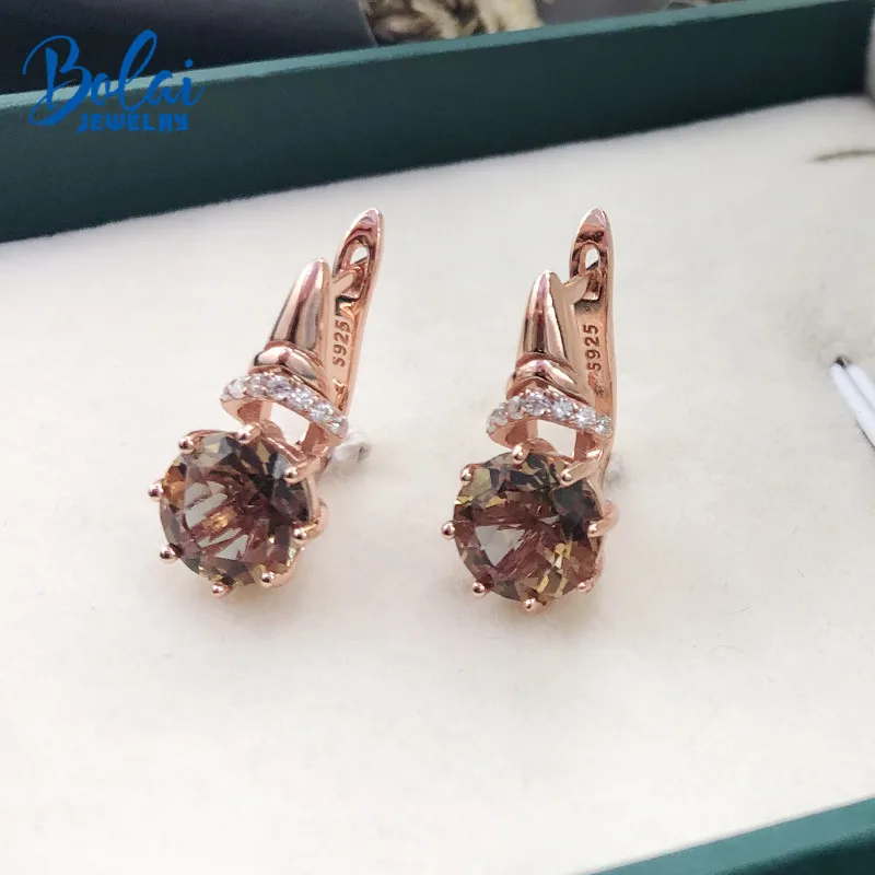 

Bolai rose gold nano diaspore stud earrings 925 sterling silver color change gemstone fine jewelry for women wedding best gift