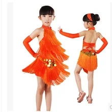 Сплит ребенок платье с кисточками для девочек; доступно в/блесток платье бальные для Латинской сальсы; танцевальный костюм; на практике и представление танцевальный костюм