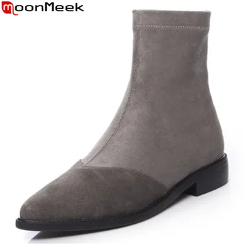 

MoonMeek big size 34-42 fashion ankle boots pointed toe low heels shoes suede leather boots women autumn winter boots 2020 new