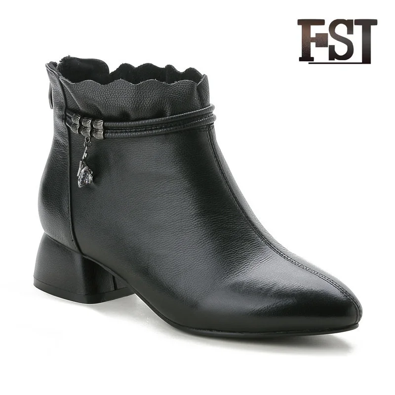 

FSJ Genuine Cow Leather Woman Spring/Autumn Summer Riding Equestrian Pointed Toe Ankle Boots Pigskin Slip On Sewing Casual shoes