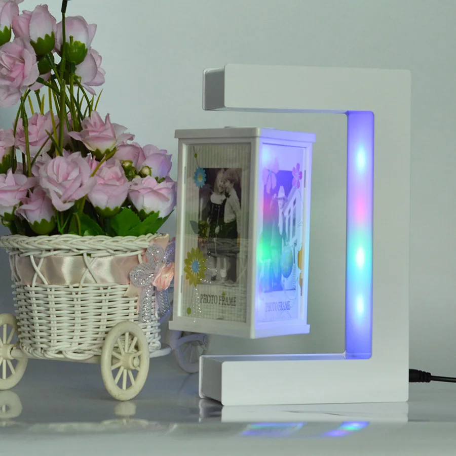E Shape Levitation White Floating Photo Frame with Colorful