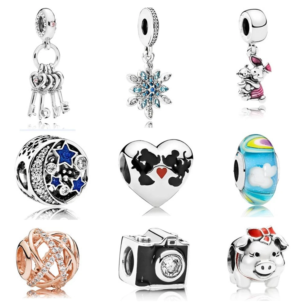 

AIFEILI Bead Fit Pandora lovely Girl Gift Original Mickey Silver Color Four-leaf Clover Pendant Gift Original Teddy bear