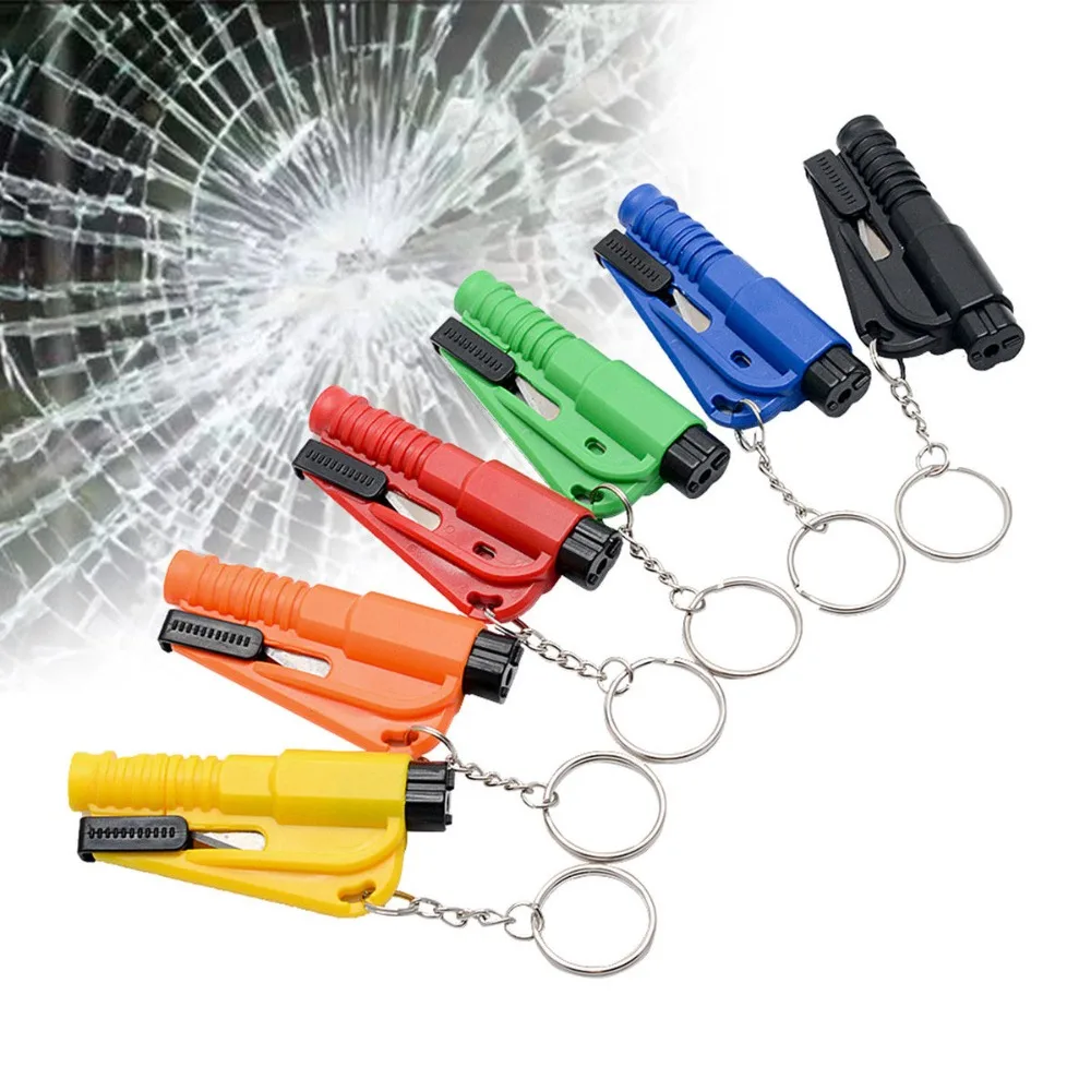 

Emergency Safety Hammer Escape Car Broken Window Glass Breaker Keyring Seat Belt Cutter with 6 colors
