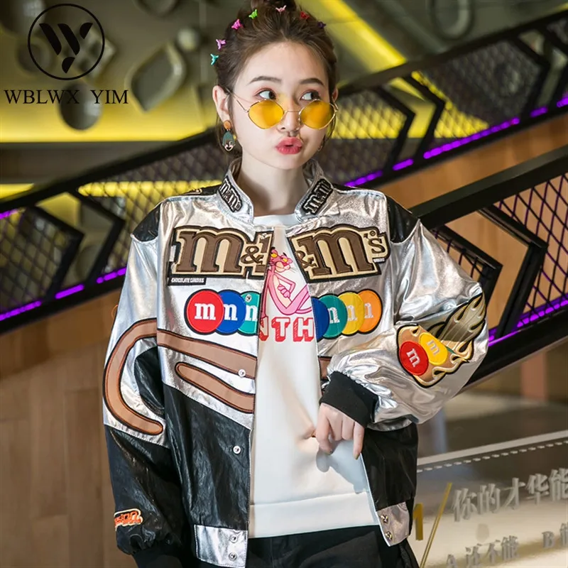 

2019 Fashion Spring Women Faux Leather Jacket Cartoon Embroidery Motorcycle jacket coat Ladies Streetwear PU Leather Jackets