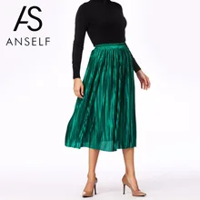 Anself бренд осень Для женщин Длинная юбка эластичная Высокая Талия плиссированная юбка макси пикантные пляжные Винтаж Boho Юбки для женщин Для женщин юбка