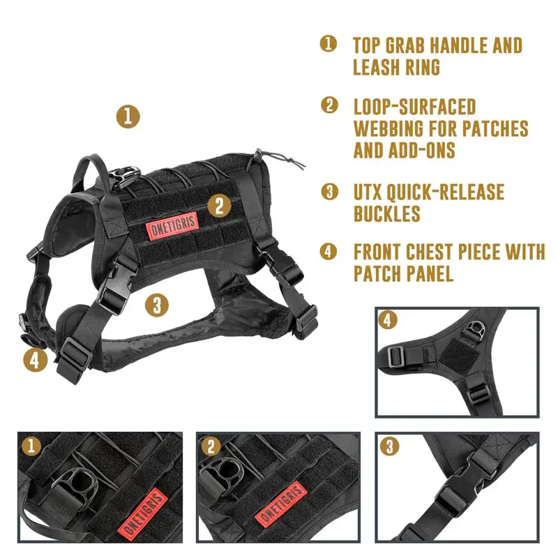 OneTigris жилет для собак для прогулок, пеших прогулок, охоты, тактический военный водонепроницаемый тренировочный Жилет MOLLE для обслуживания собак