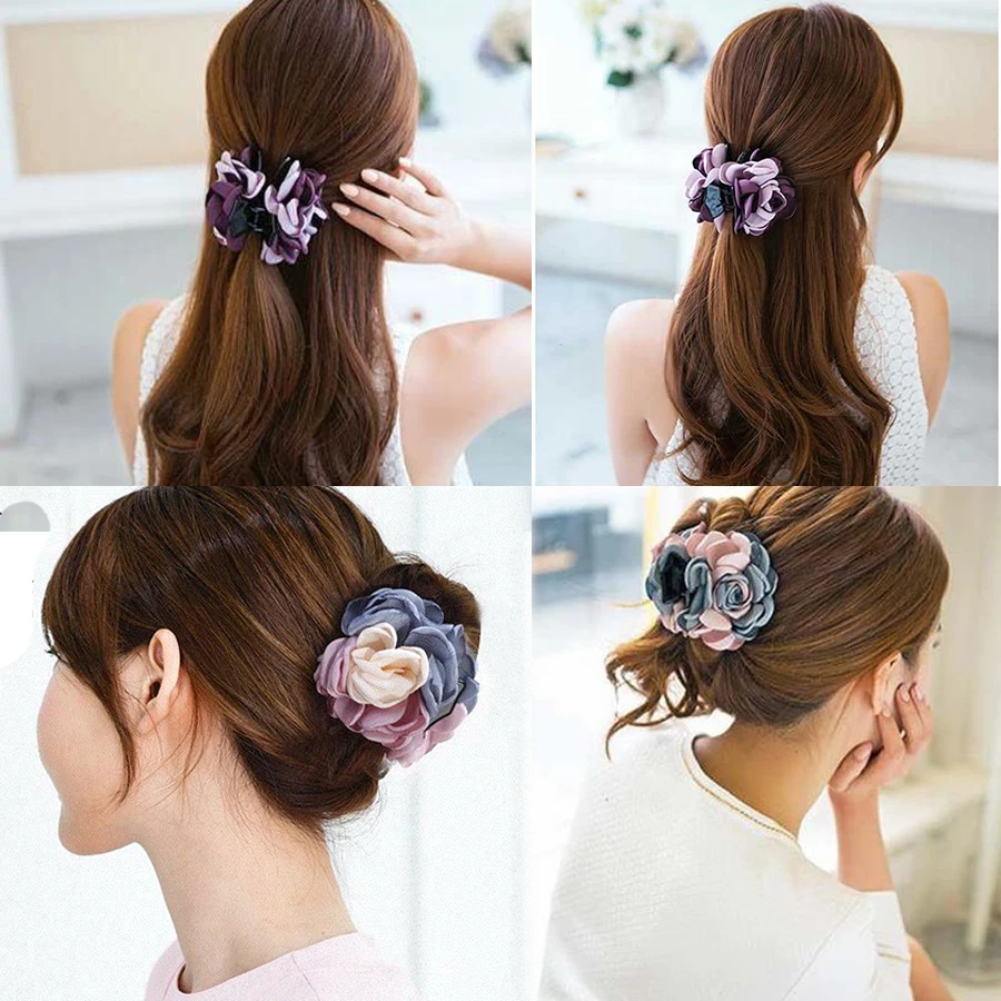 Haimeikang Новые Цветочные заколки для волос, большие тканевые пластиковые заколки для волос с цветами для женщин и девочек, аксессуары для волос с хвостиком