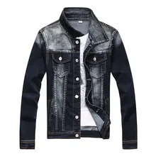 TIGER KNIFE 2017 Spring Newest Vintage Washed Stripe Denim Jacket Men Turn-down Collar Plus Size 3XL Jeans Jacket Male