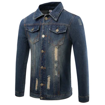 

Casual Solid Color Mens Jeans Jacket Fashion Autumn Slim Fit Tops Stylish Simplicity Bomber Denim Jacket Male Hole Coat Outwear