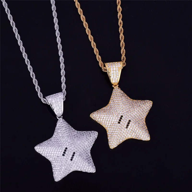 Bling Iced Out Drip Star Pendant Necklace For Women Hip Hop Cubic