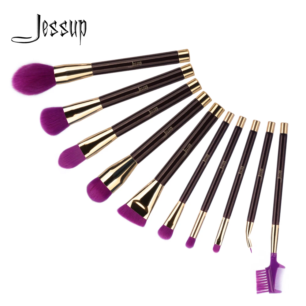 

Jessup brushes Purple/Darkviolet 10pcs Makeup Brushes Sets Synthetic Hair Wood handle Makeup Tool kits Foundation Powder T253