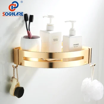 

SOGNARE Space Aluminum Wall Shelf Black/Golden Shower Caddy Rack Single Tier Shower Storage Shelves Bathroom Accessories Shelves