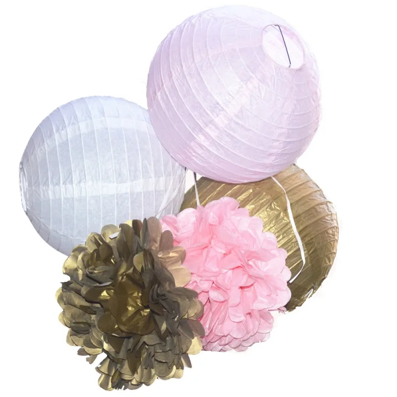 6Pc/Set Paper Lanterns Flowers Ball Party Supplies Baby Shower Birthday Decoration 3 Paper Lantern+ 3 Paper Flowers