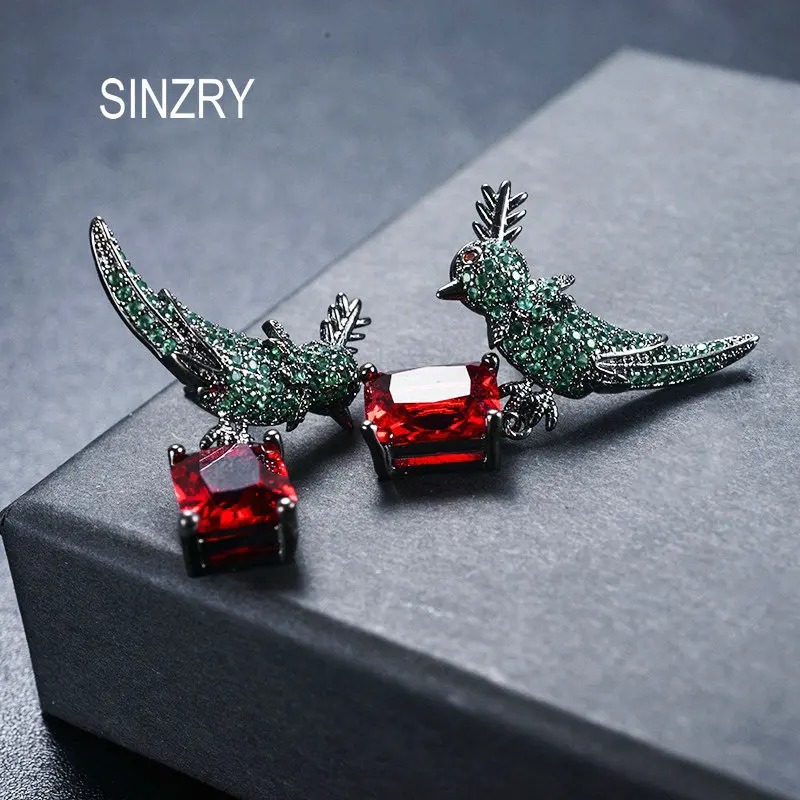 

SINZRY 2018 NEW Cubic zirconia brilliant bird Stud earrings CZ red crystal personality earrings for women