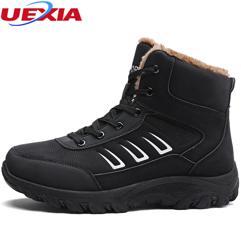 

UEXIA Super Warm Mens Winter Leather Rubber Snow Retro Military Fur Boots For Men Shoes Zapatos Hombre Footwear Plush Microfiber